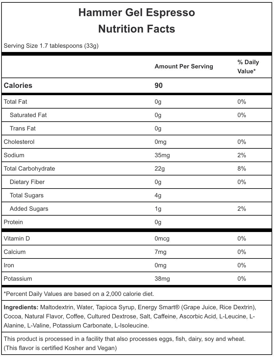 Gel Energético HAMMER NUTRITION Sabor Espresso / Consumo óptimo durante el entrenamiento